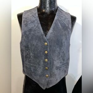 Men's international leather snap front Vest. Navy blue silky back sz S
